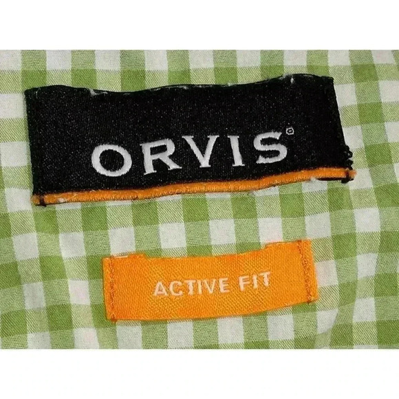 Orvis Mens Shirt Green Long Sleeve Collared Button Plaid Embroidered Logo XL - Picture 7 of 13